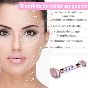 Bienfaits rouleau massage visage en quartz rose, lisse, unifie, resserre les pores, embellit